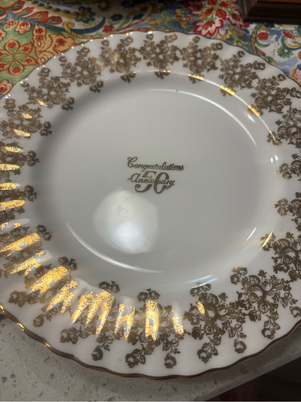 Gold-Trimmed 'Congratulations Anniversary' Decorative Dinner Plate